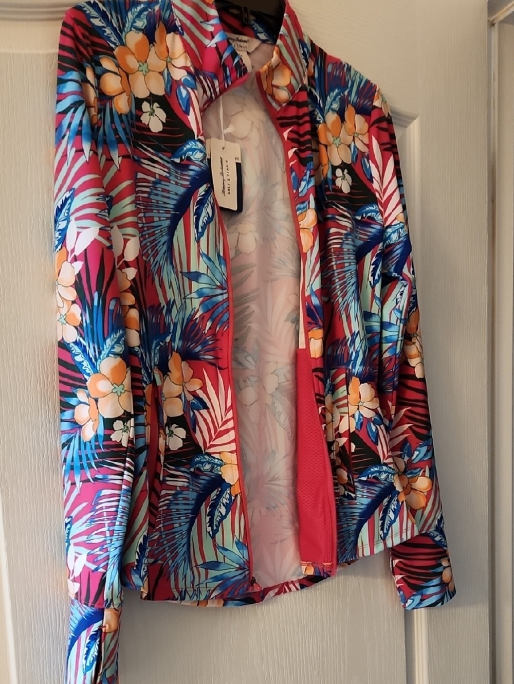 Tommy Bahama Pink & Blue Tropical Floral Bomber Jacket